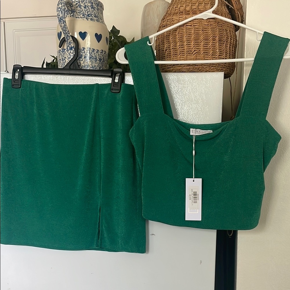NWT‎ Sage The Label Large Jade Cacti Crop Top & Mini Skirt w/ Slit